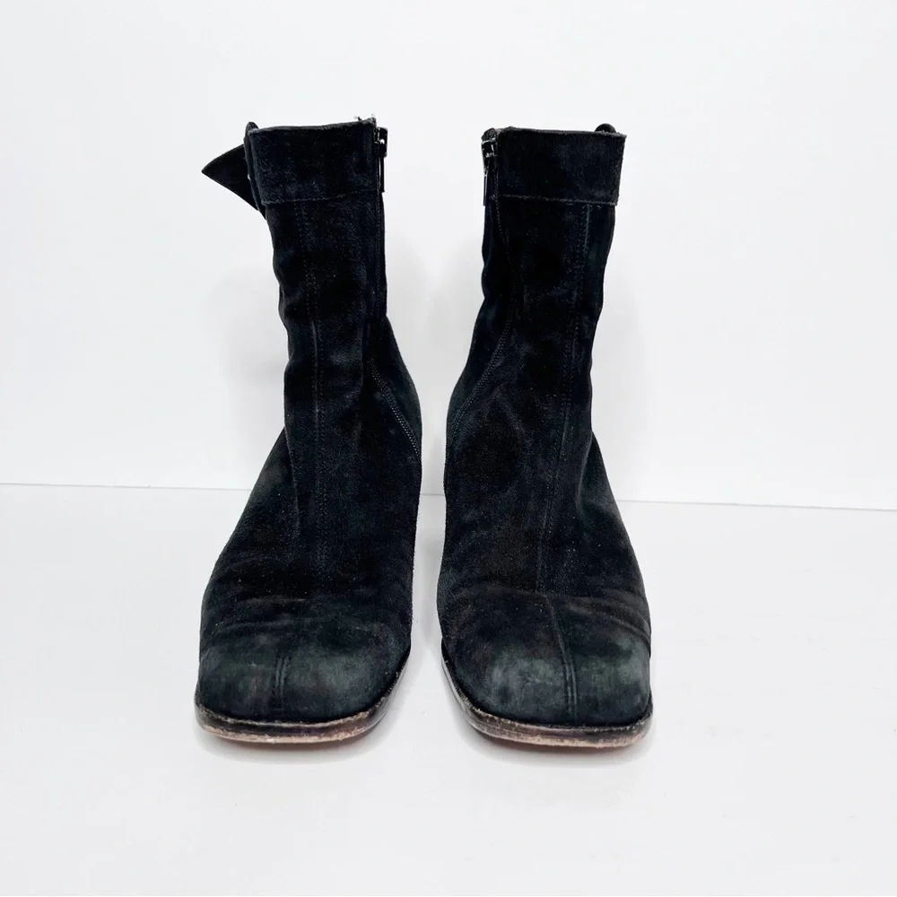 Vintage Francesco Bessi Black Suede Ankle Heeled Booties Size 6 Women’s